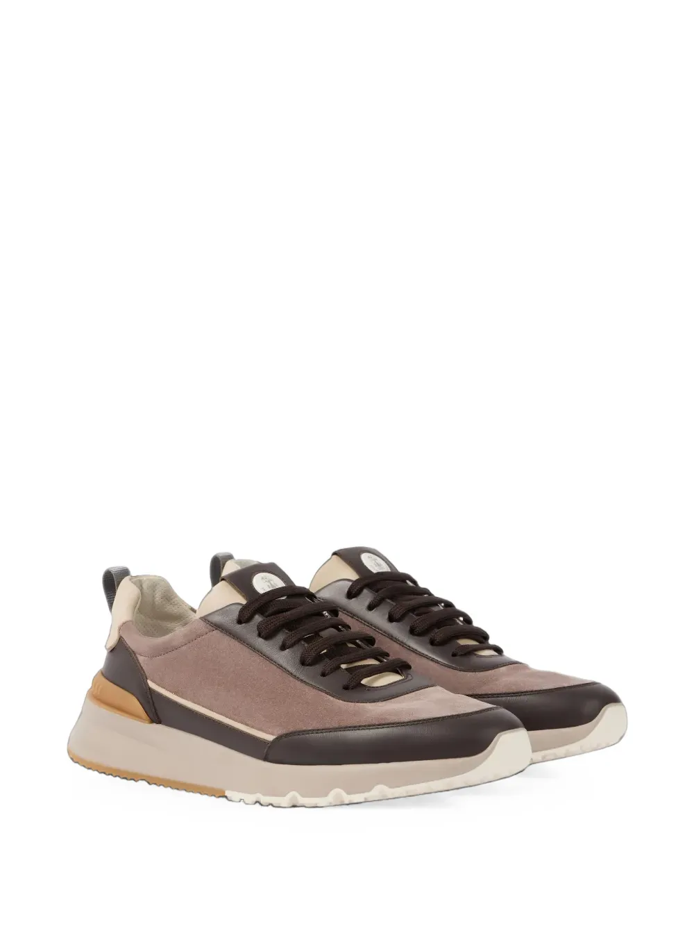 Brunello Cucinelli leather-trimmed suede sneakers in brown Bruin