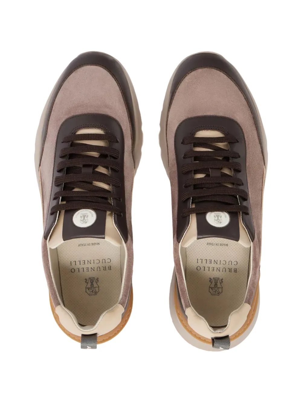 Brunello Cucinelli leather-trimmed suede sneakers in brown Bruin