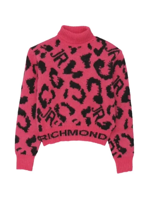 John Richmond Junior leopard-print logo-intarsia sweater