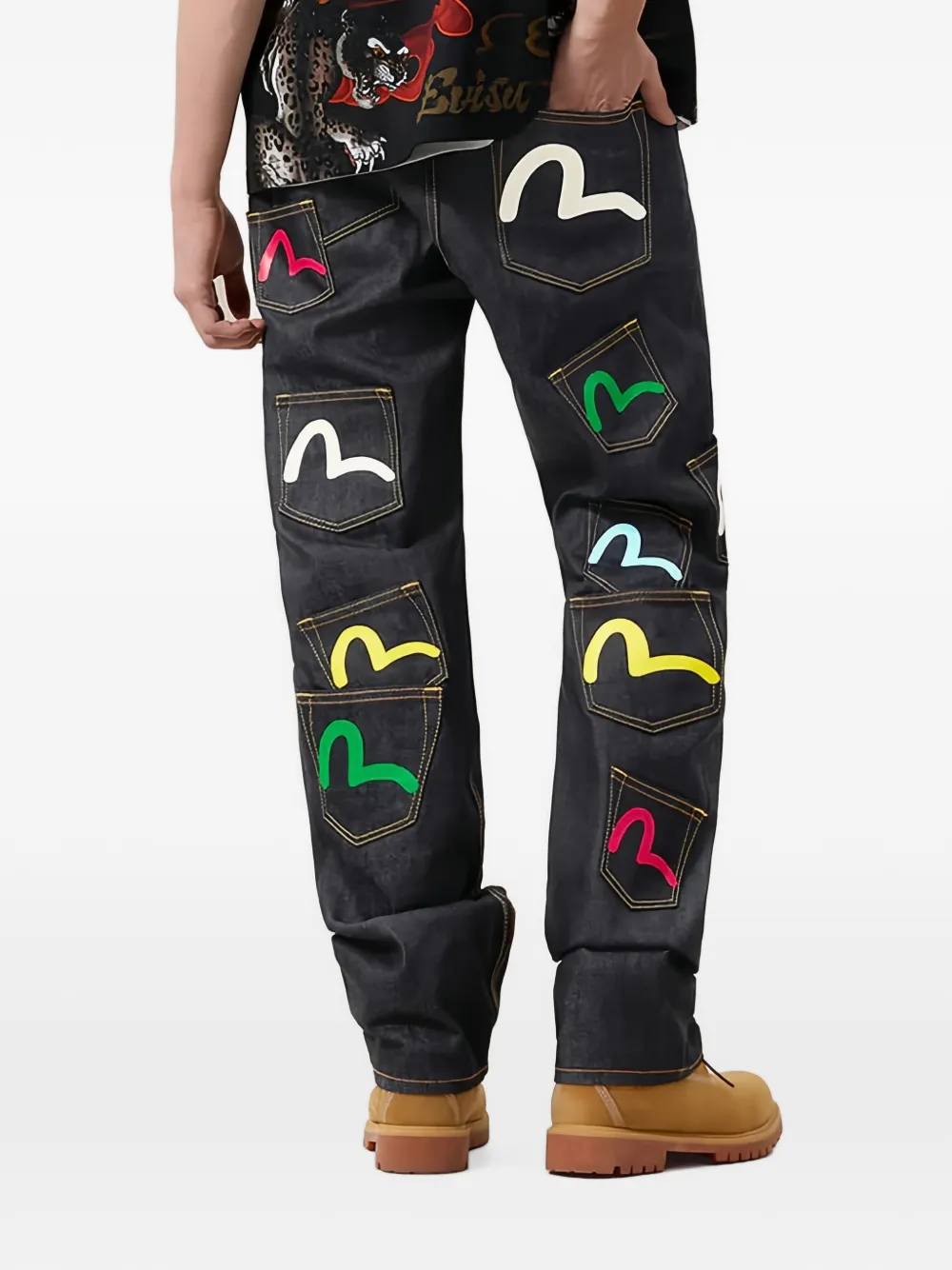 EVISU Seagull jeans met meerdere zakken Zwart
