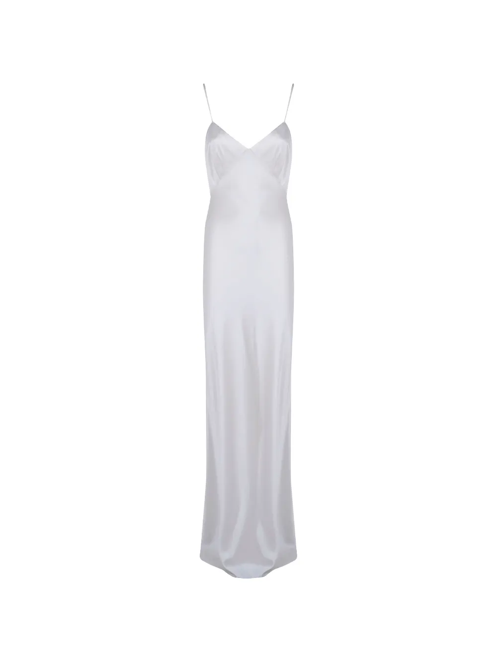 Max Mara robe longue à fines bretelles fini satin - Blanc Max Mara robe longue à fines bretelles fini satin - Blanc
