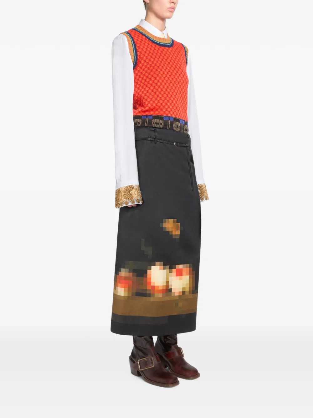 DRIES VAN NOTEN Jacquard Wool Sweater in Orange, view 3