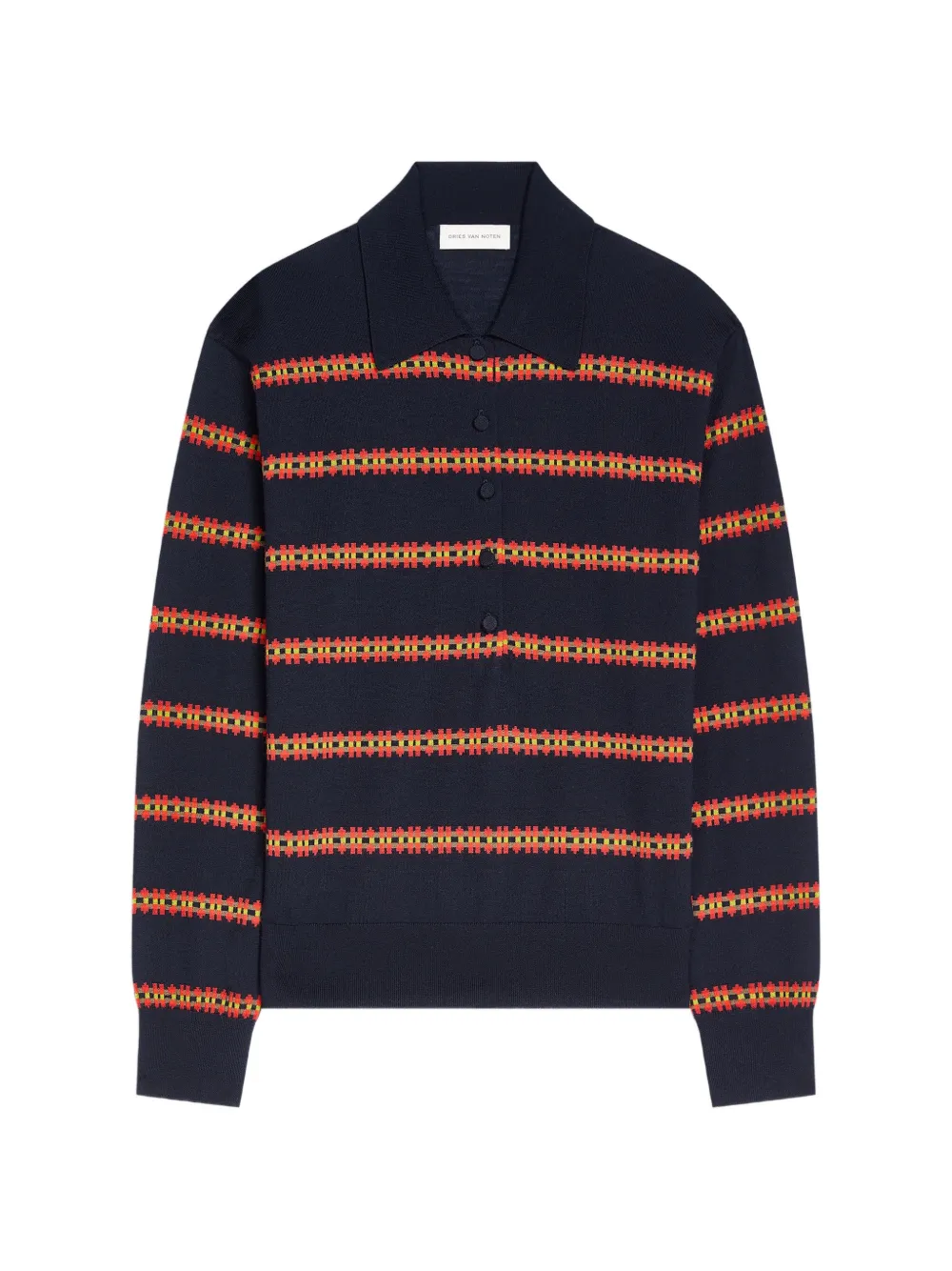 DRIES VAN NOTEN striped wool polo - Blu