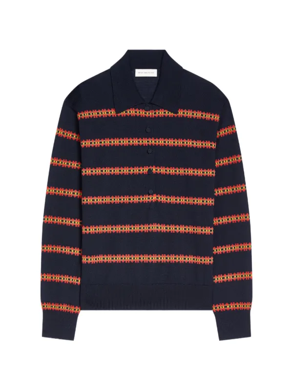 Dries Van Noten Striped Wool Polo in Blue