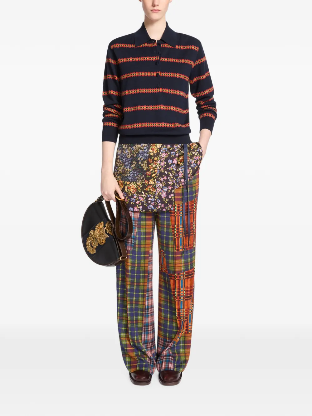 DRIES VAN NOTEN Striped Wool Polo in Blue, view 2