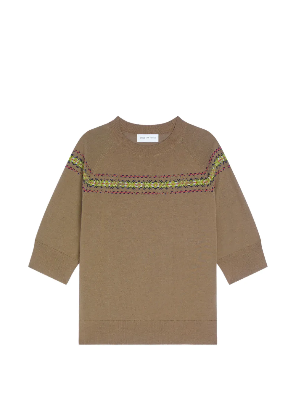 Dries Van Noten Embroidered Wool Sweater In 뉴트럴