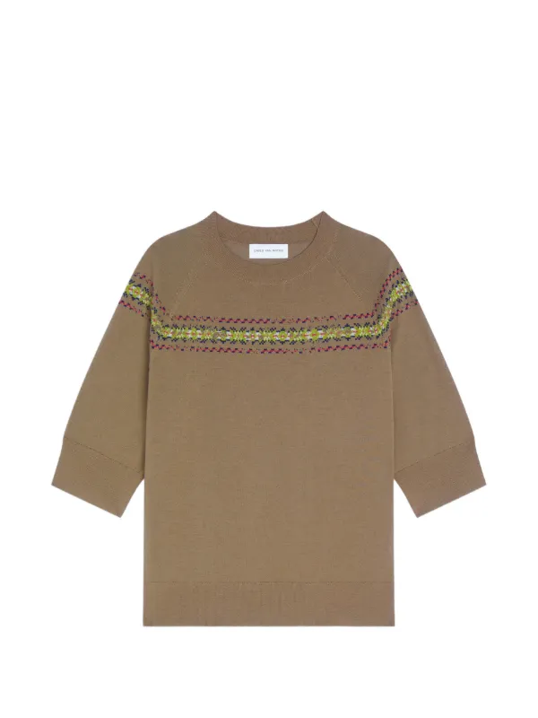 Dries Van Noten Embroidered Wool Sweater in Neutrals