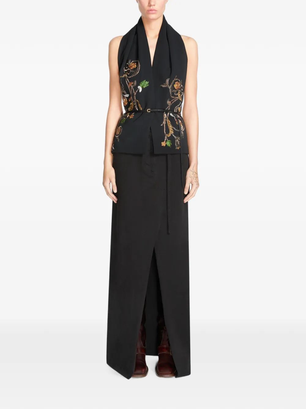 DRIES VAN NOTEN Embroidered Scarf in Black, view 2