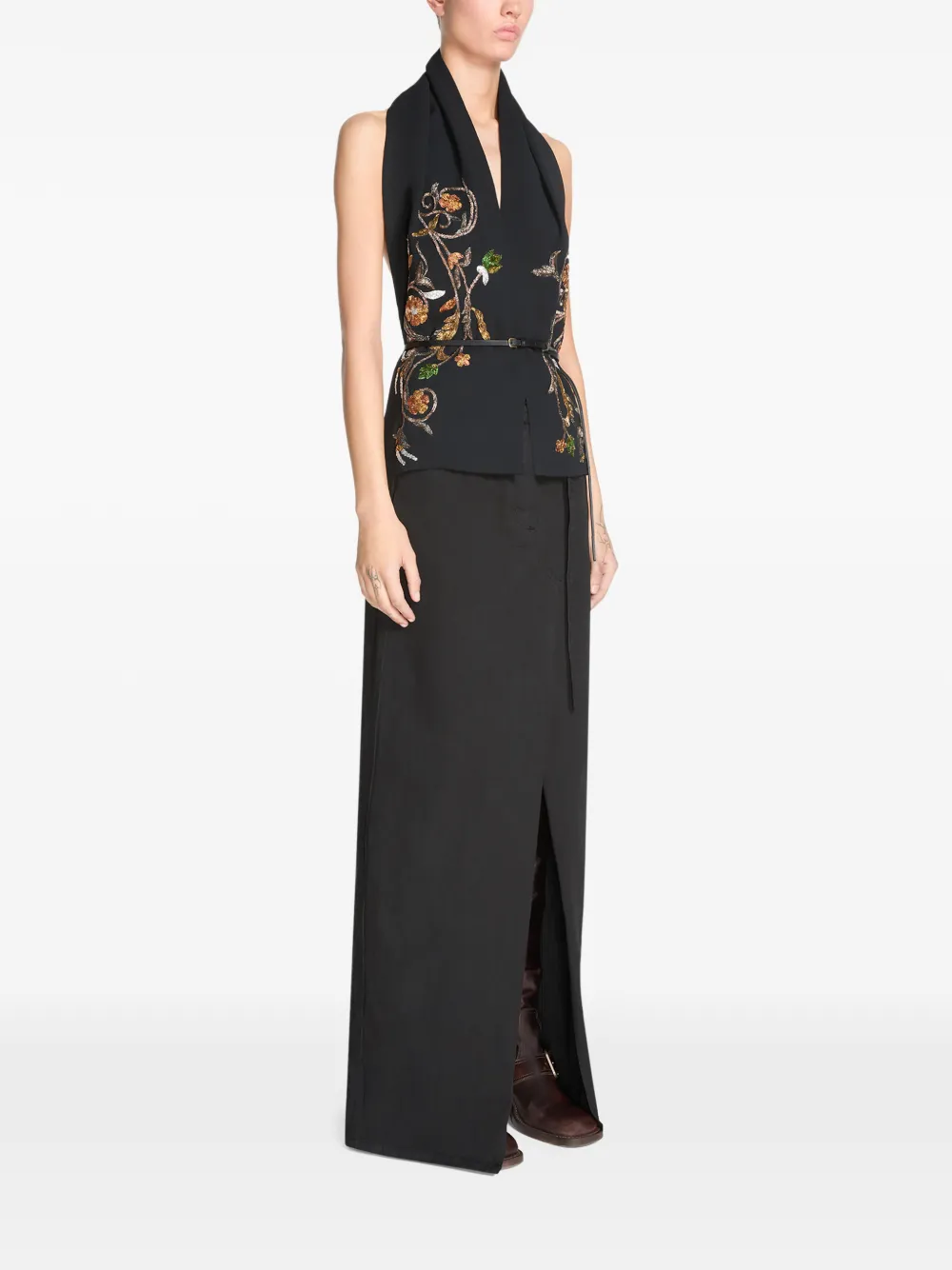 DRIES VAN NOTEN Embroidered Scarf in Black, view 3