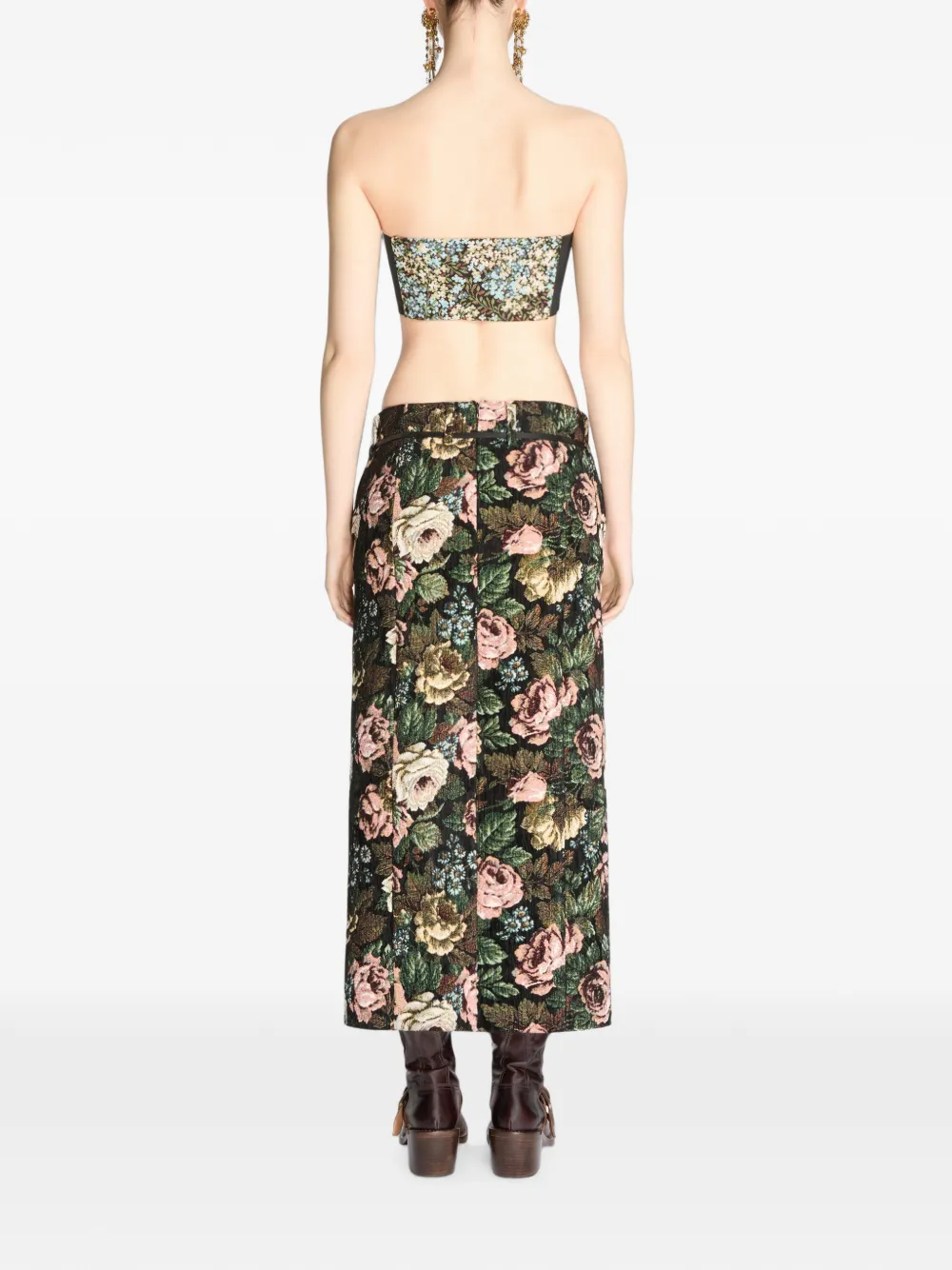 DRIES VAN NOTEN Bandeau top met bloemen Zwart