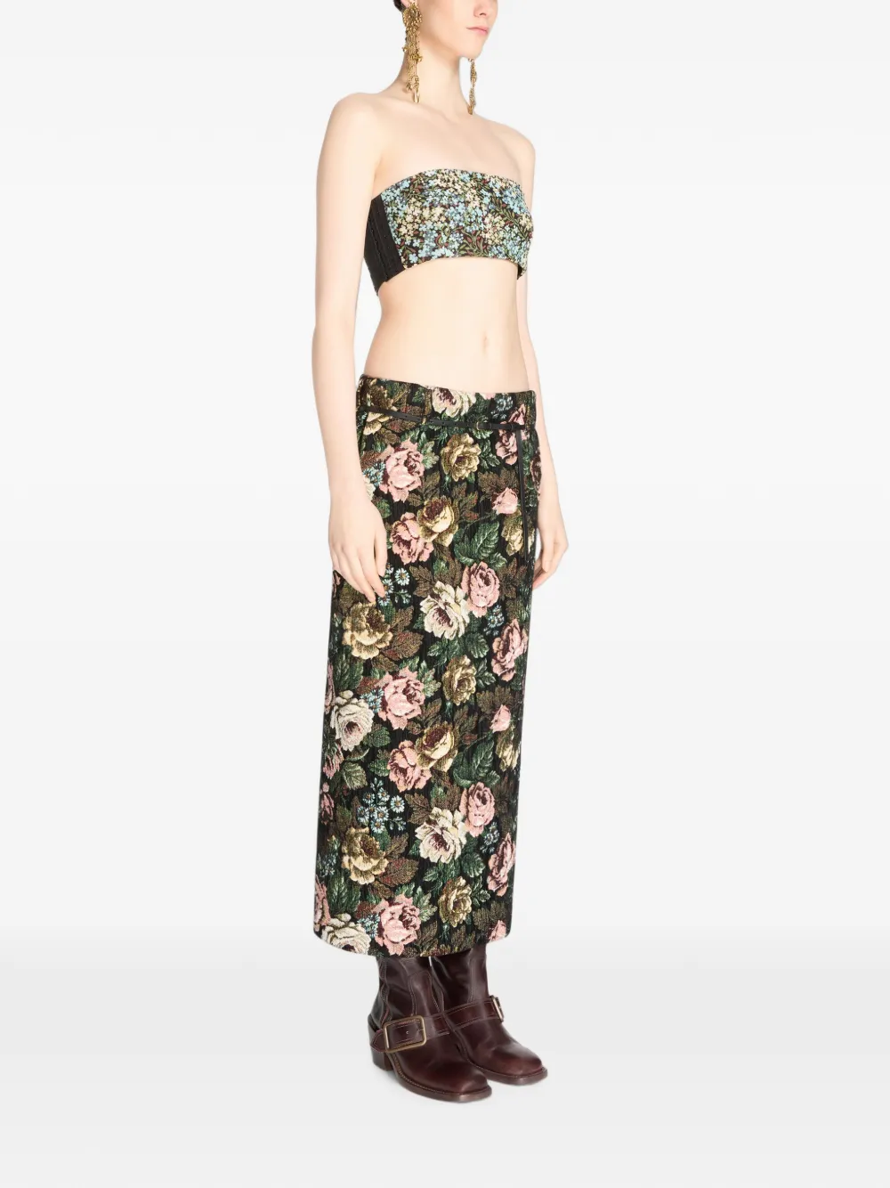 DRIES VAN NOTEN Bandeau top met bloemen Zwart