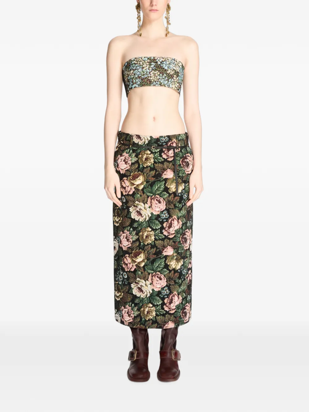 DRIES VAN NOTEN Bandeau top met bloemen Zwart