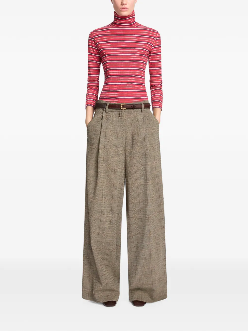 DRIES VAN NOTEN Wollen plooibroek met wijde pijpen Beige