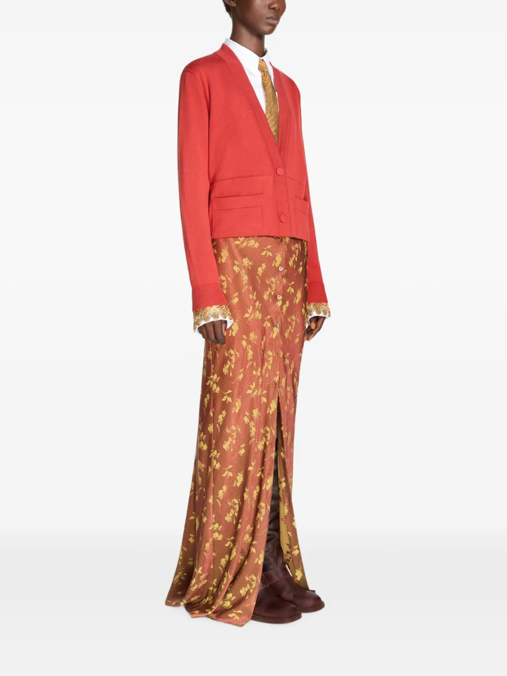 Dries Van Noten Cropped Wool Cardigan In Red