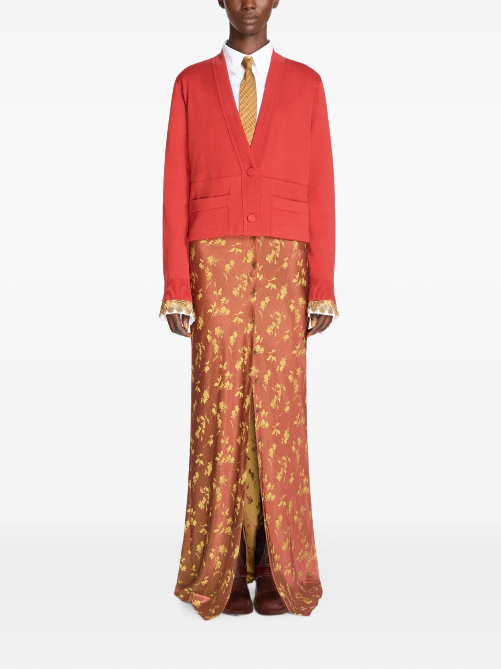 Dries Van Noten Cropped Wool Cardigan In Red