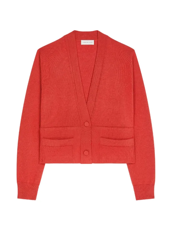 Dries Van Noten Cropped Wool Cardigan in Red