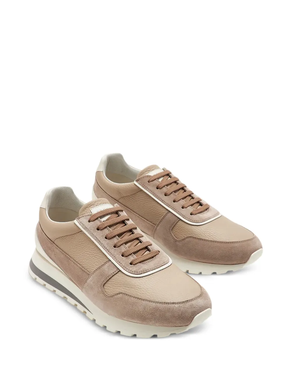 Brunello Cucinelli washed suede and calfskin runners in beige