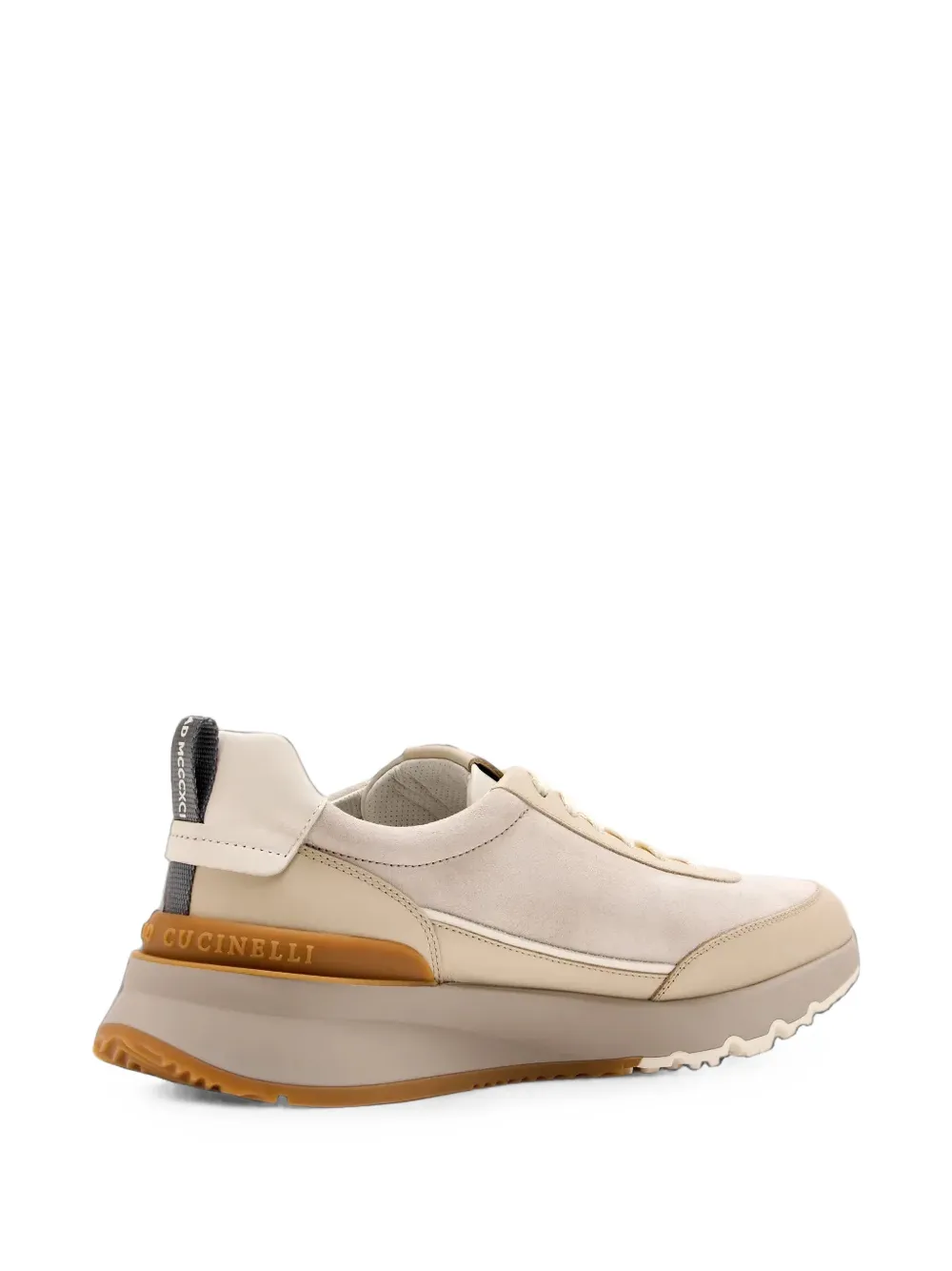 Brunello Cucinelli logo-embossed lace-up sneakers in beige