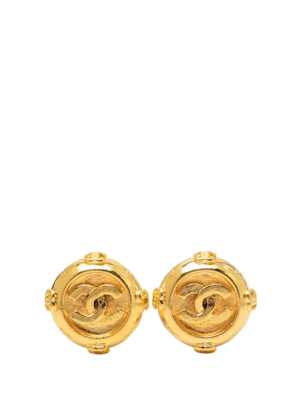 CHANEL Pre-Owned 1970-1980 CC Gold Plated Round Clip On Earrings costume earrings - Oro