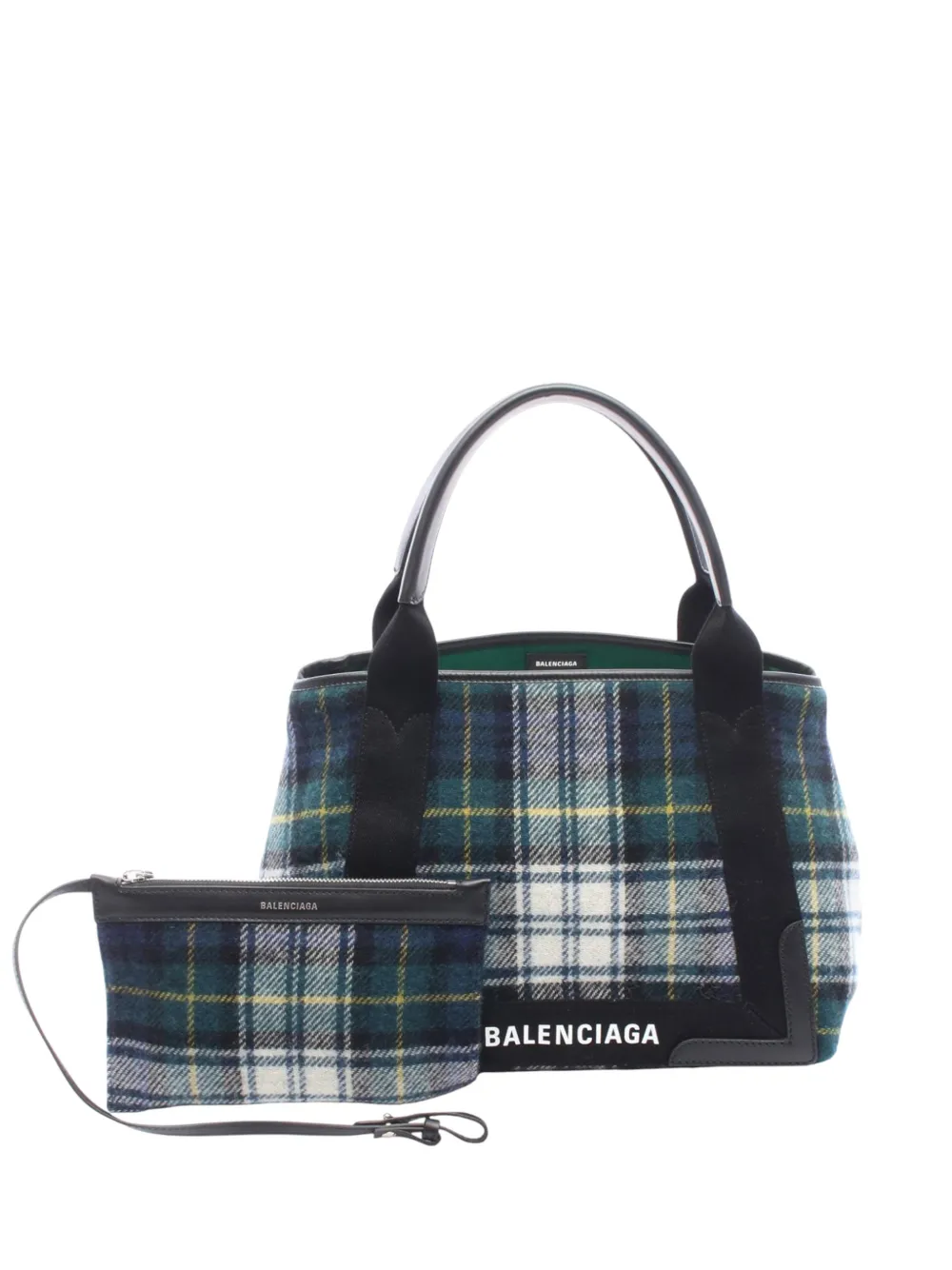 Balenciaga Pre-Owned 2018-2026 Plaid Wool Navy Cabas S tote bag - Verde