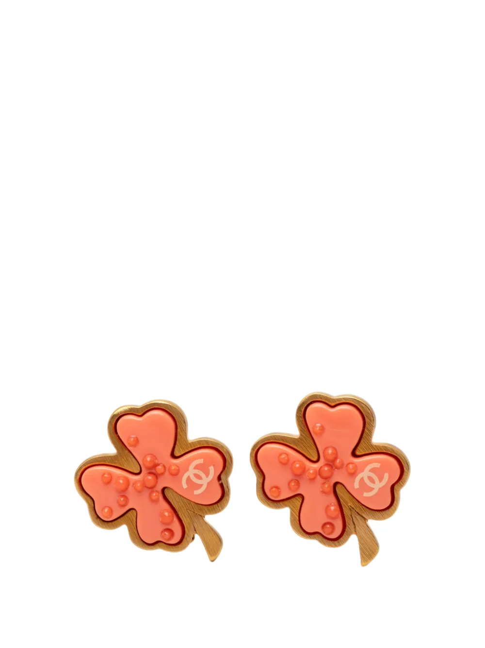 CHANEL Pre-Owned 2003 CC Gold Plated Enamel Clover Clip On Earrings costume earrings - Oro