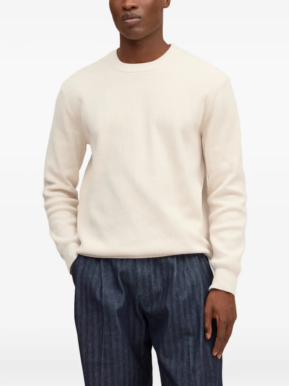 NN07 ribbed-knit crew-neck sweater Beige