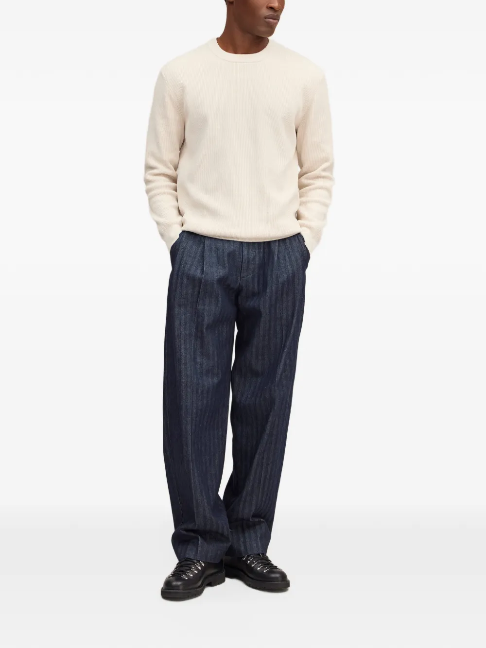 NN07 ribbed-knit crew-neck sweater Beige