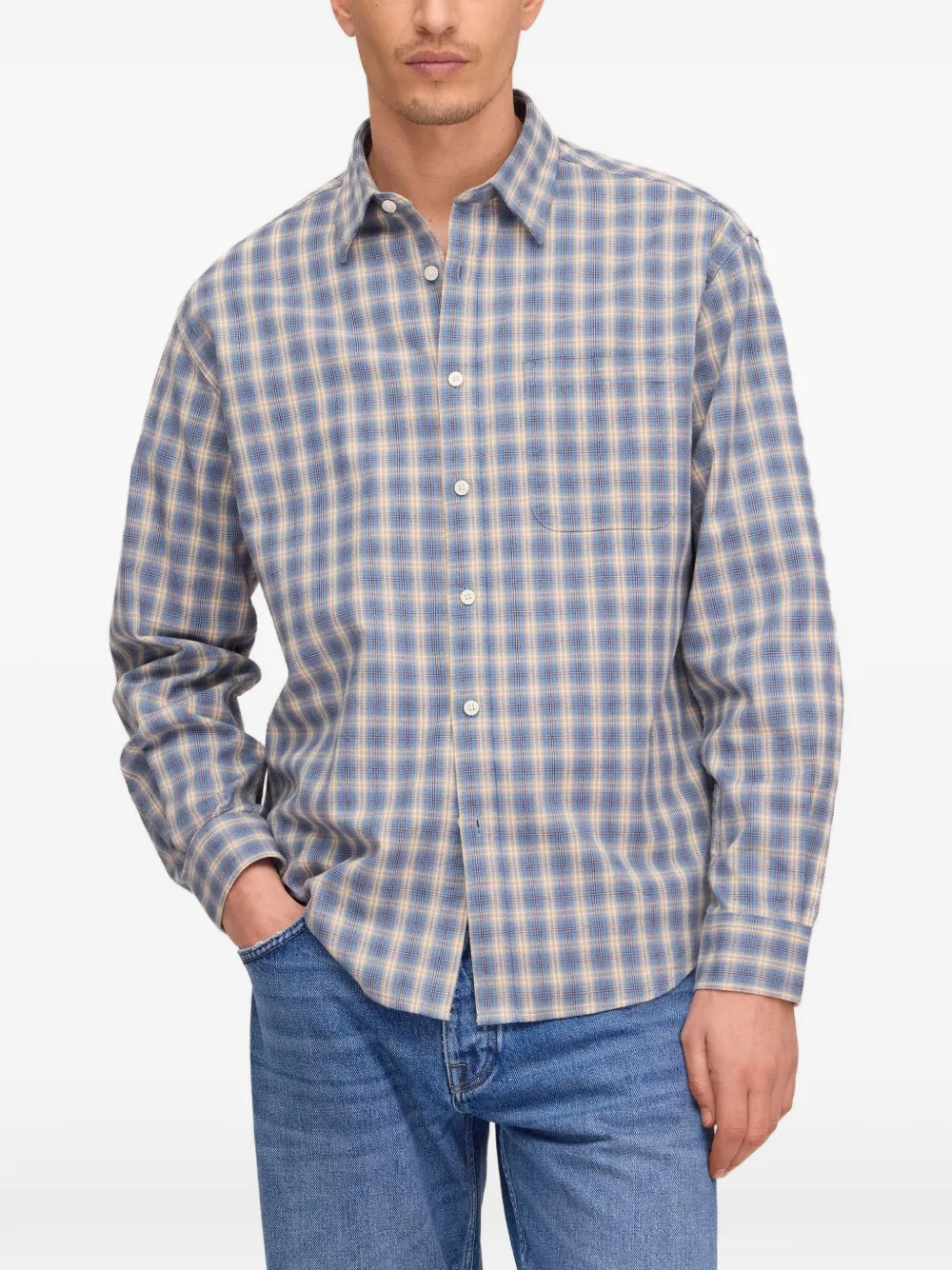 NN07 brushed check shirt Blauw