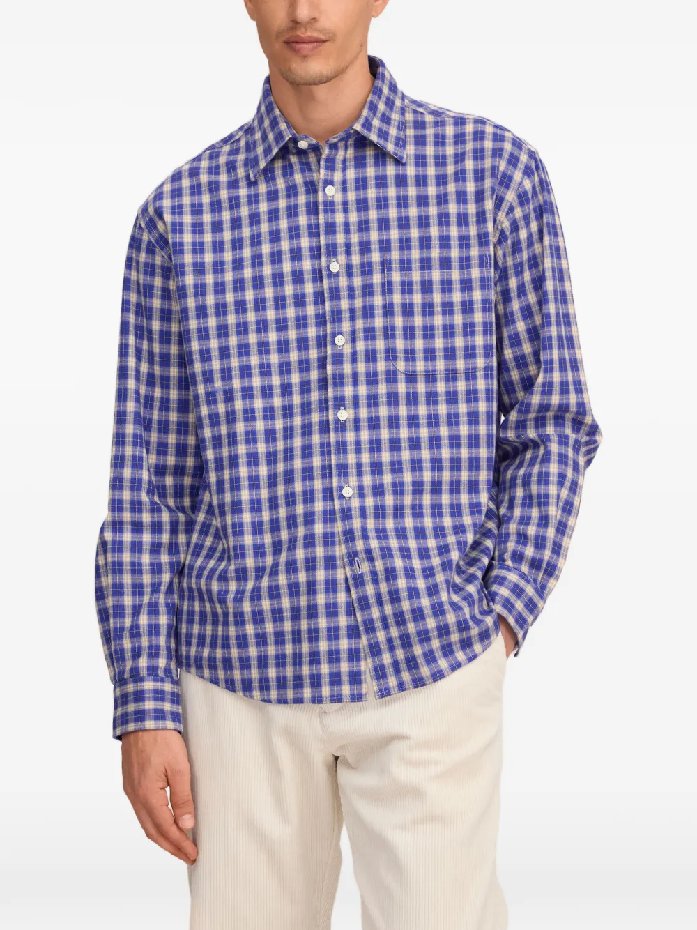 NN07 brushed check-pattern shirt Blauw