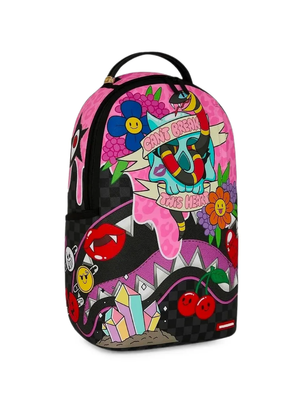 Sprayground Can't Break This Heart Graphic-print Checkered Backpack In Multi