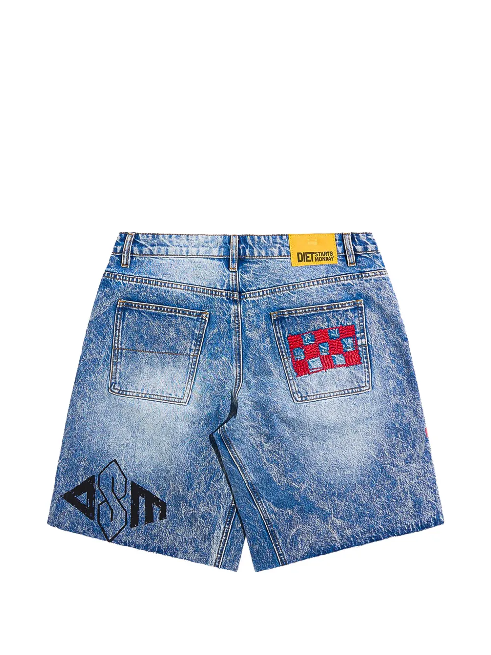 Diet Starts Monday Denim shorts met doodle-print Blauw