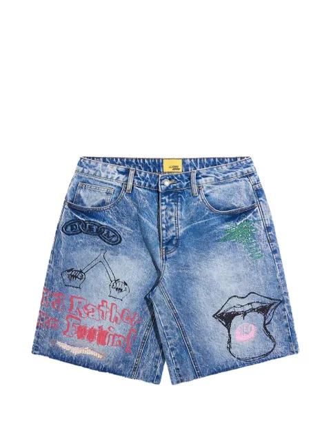 Diet Starts Monday doodle-print denim shorts