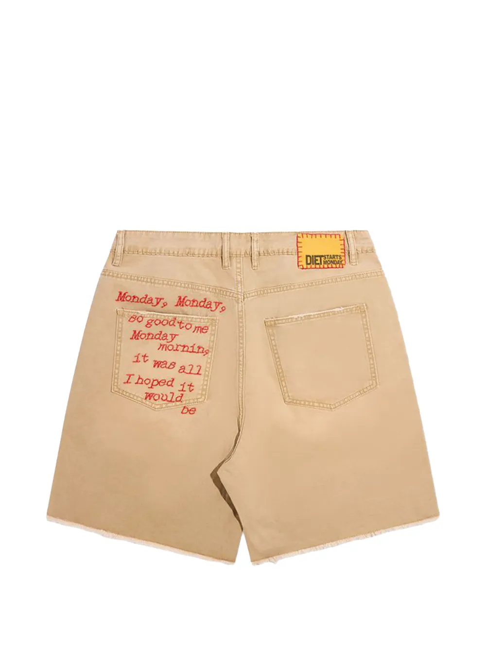Diet Starts Monday gerafelde denim shorts met borduurwerk Beige