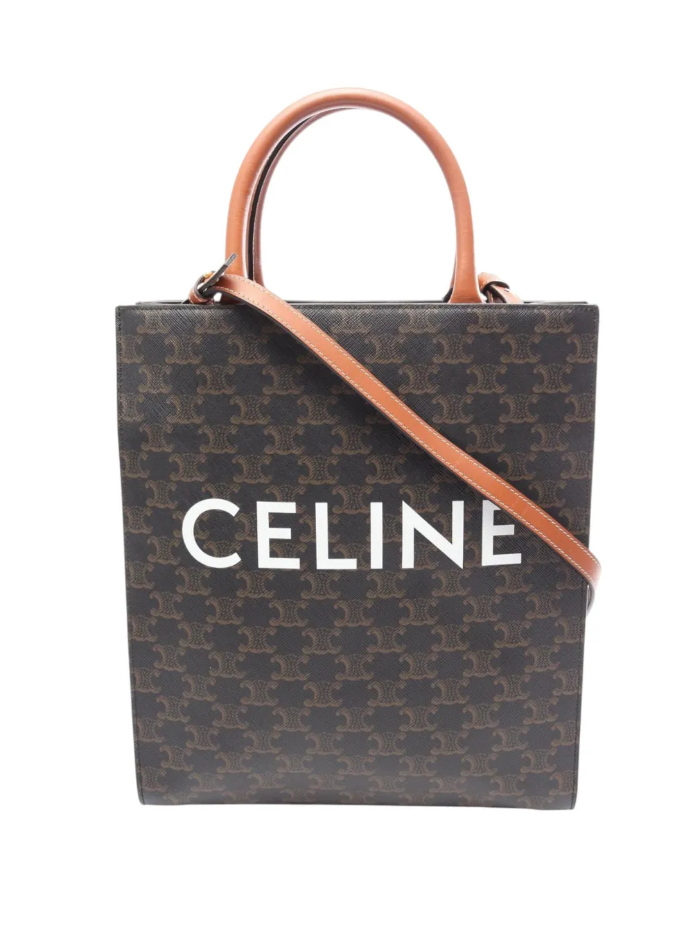 Celine Pre-Owned 2000-2026 Small Triomphe Coated Canvas Vertical Cabas Tote satchel - Marrone
