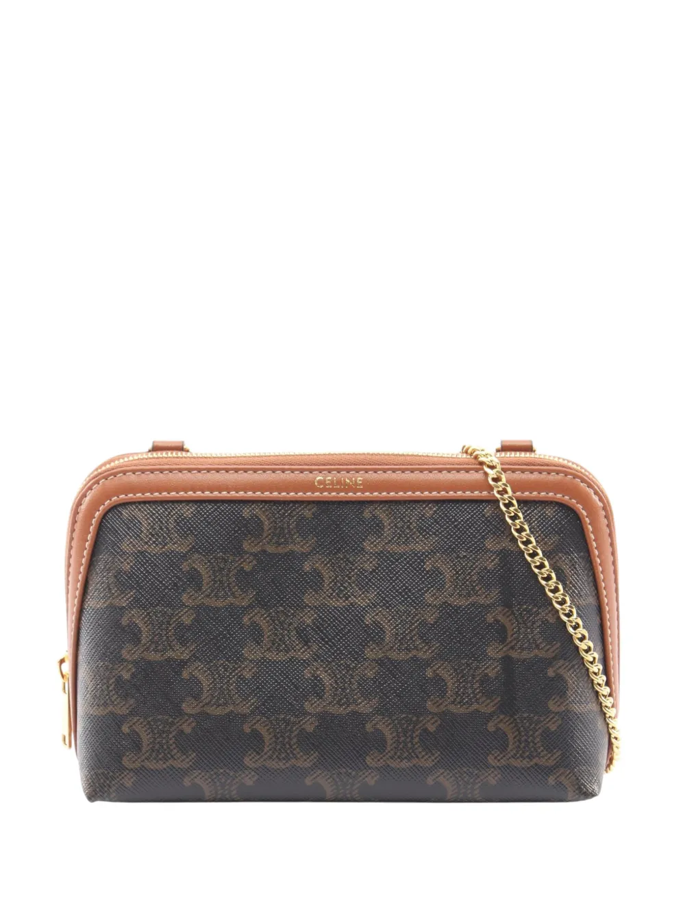 Celine Pre-Owned 2000-2026 Triomphe Coated Canvas Clutch On Chain crossbody bag - Marrone