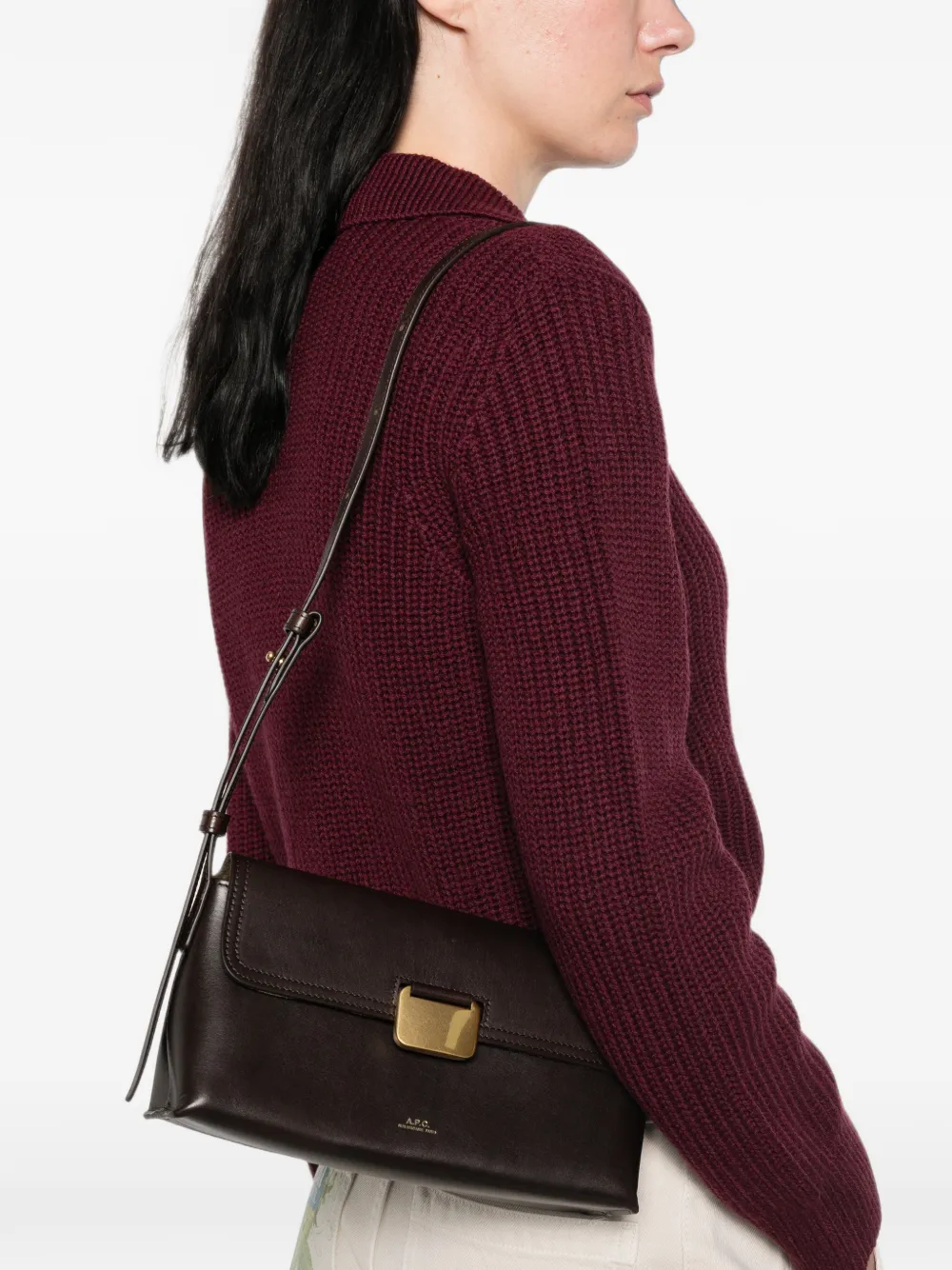 A.P.C. Kleine Simone leren schoudertas Bruin