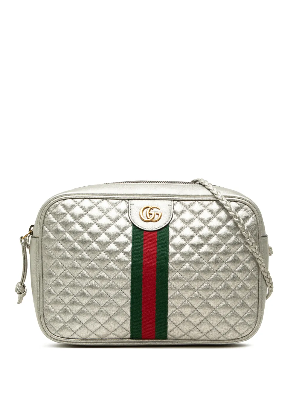 Gucci Pre-Owned 2016-2026 Small Quilted Metallic Calfskin Web Trapuntata crossbody bag - Argento