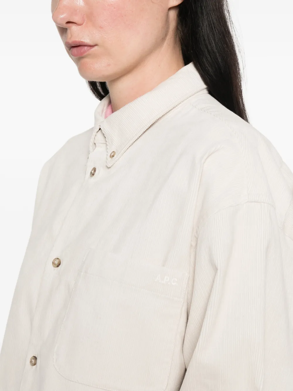 A.P.C. Sophia ribfluwelen overhemd Beige
