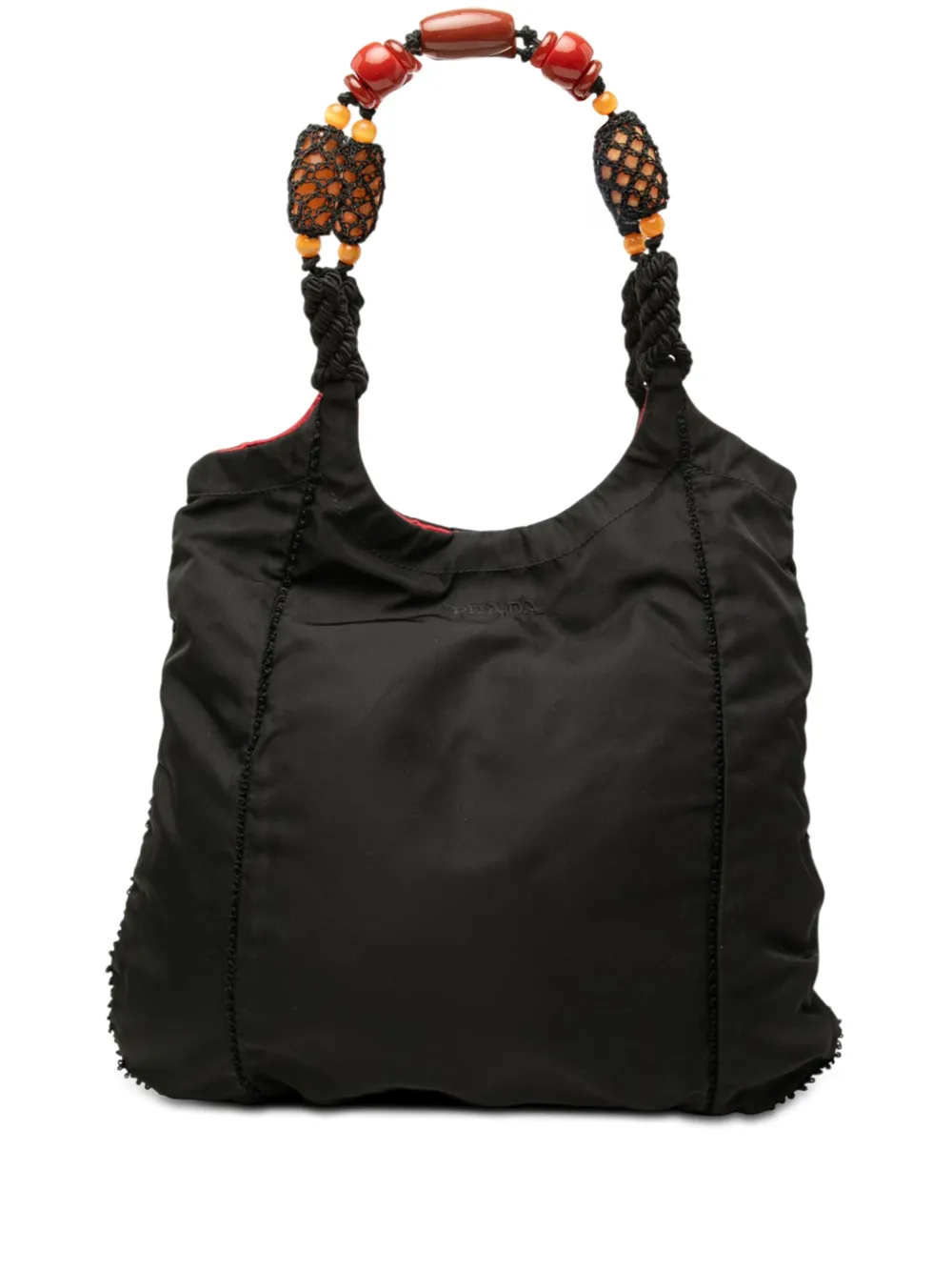 Prada Pre-Owned Borsa passepartout in tessuto con manico di perline 2010-2026 - Nero