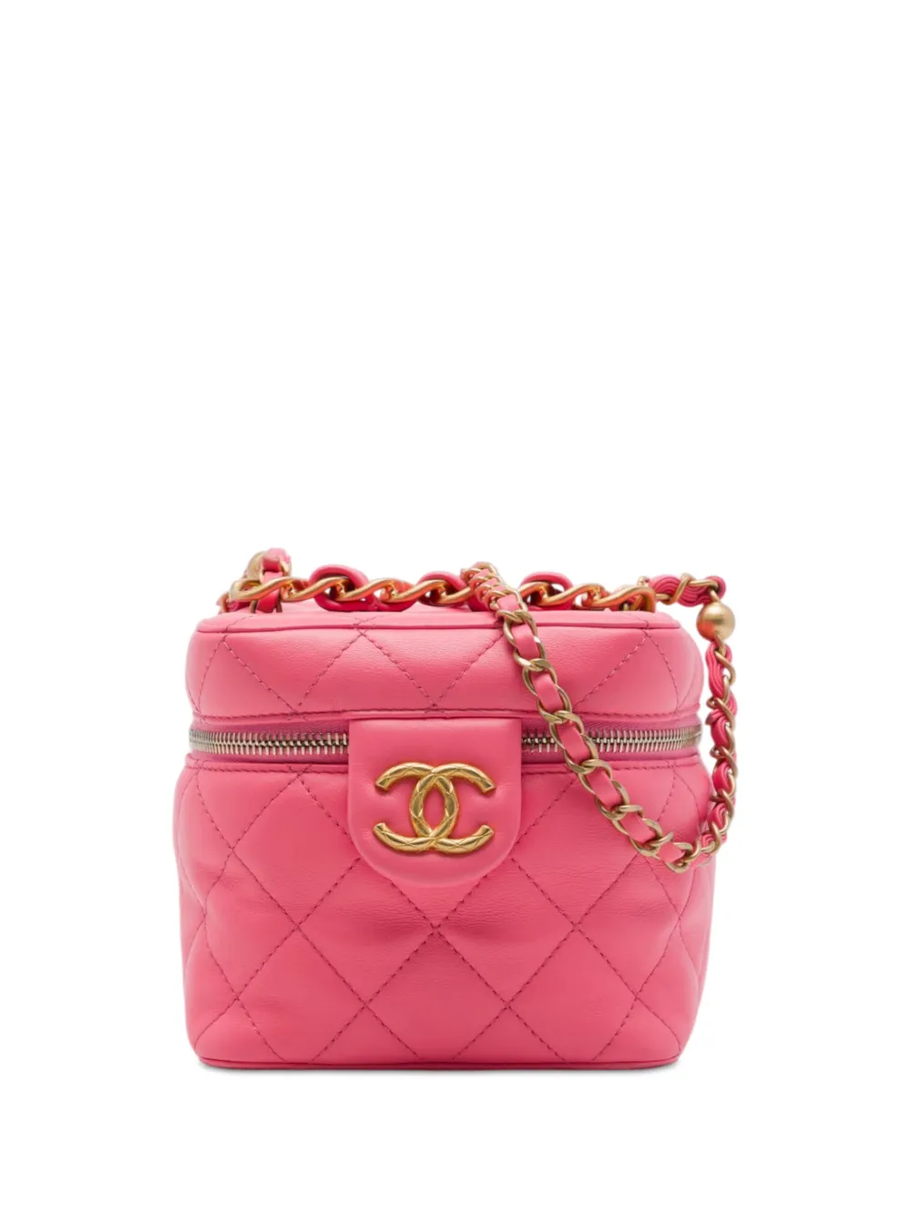 CHANEL Pre-Owned 2021-2026 Small CC Quilted Lambskin Vanity Case With Chain satchel - Rosa