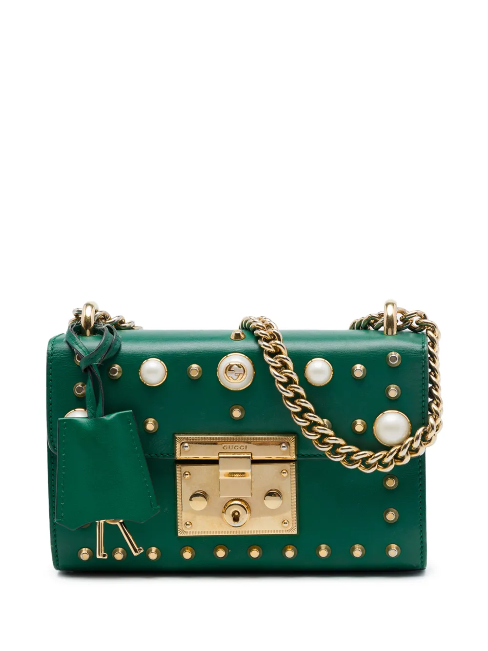 Gucci Pre-Owned Borsa a tracolla in pelle con perle, borchie e lucchetto 2016-2025 - Verde