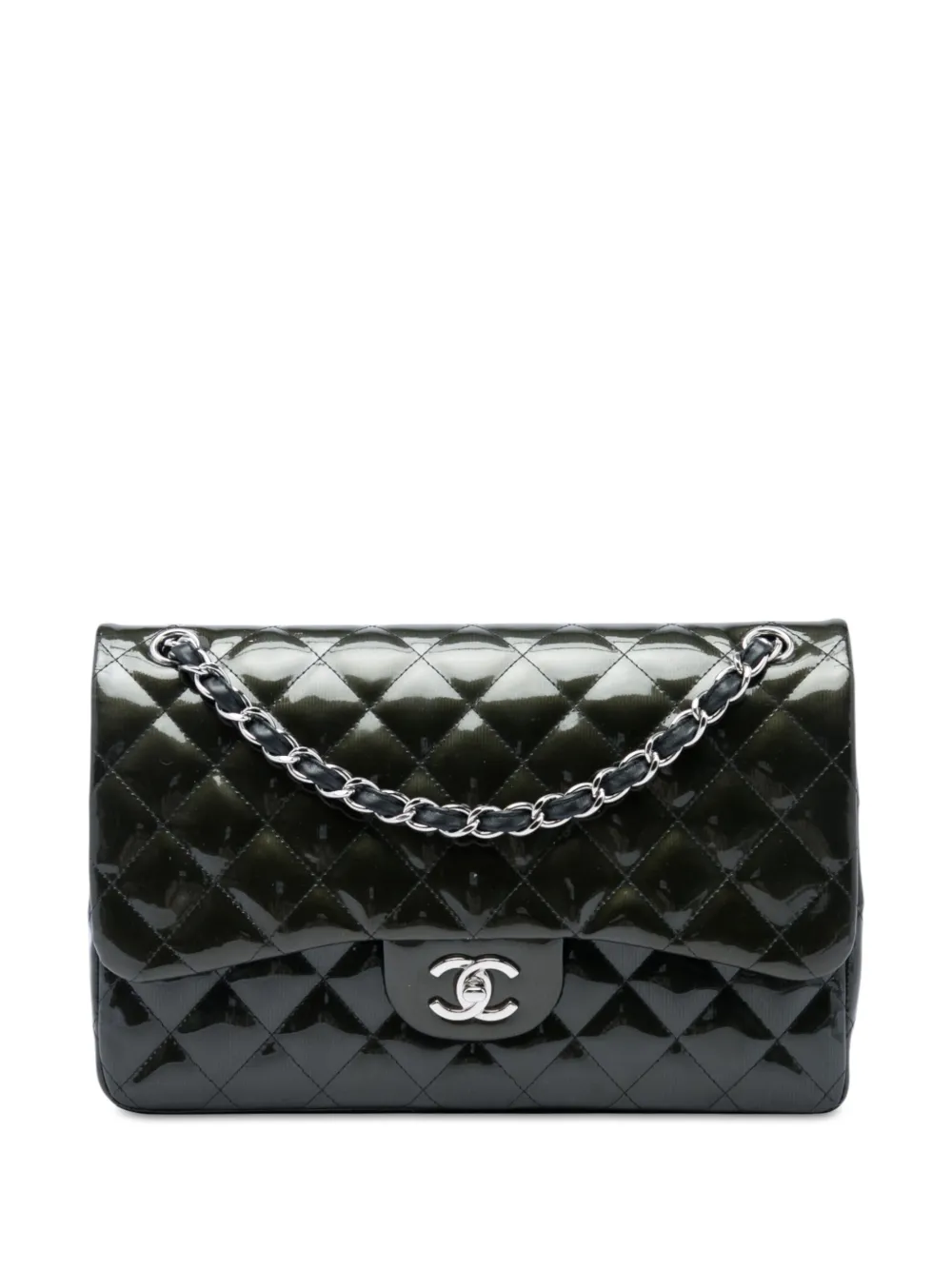 CHANEL Pre-Owned 2012-2013 Jumbo Classic Striated Patent Double Flap shoulder bag - Green