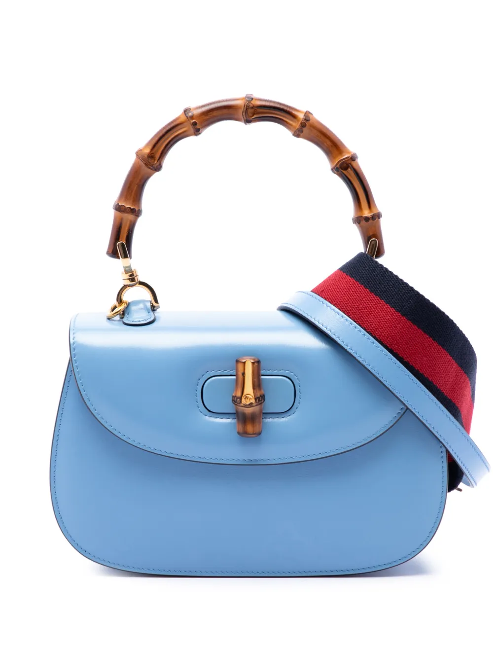Gucci Pre-Owned 2016-2026 Small Calfskin Web Bamboo 1947 Top Handle Bag satchel - Blu