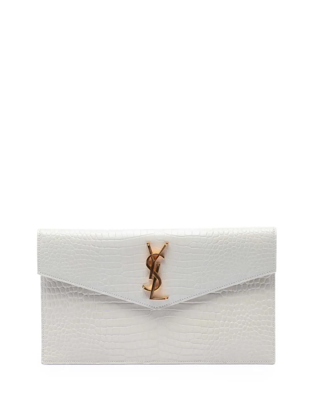 Saint Laurent Pre-Owned 2021 Croc Embossed Leather Uptown Pouch clutch bag - Bianco