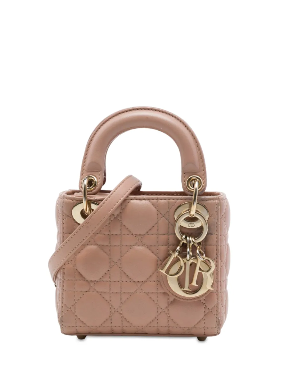 Christian Dior Pre-Owned 2020 Micro Lambskin Cannage Lady Dior satchel - Braun