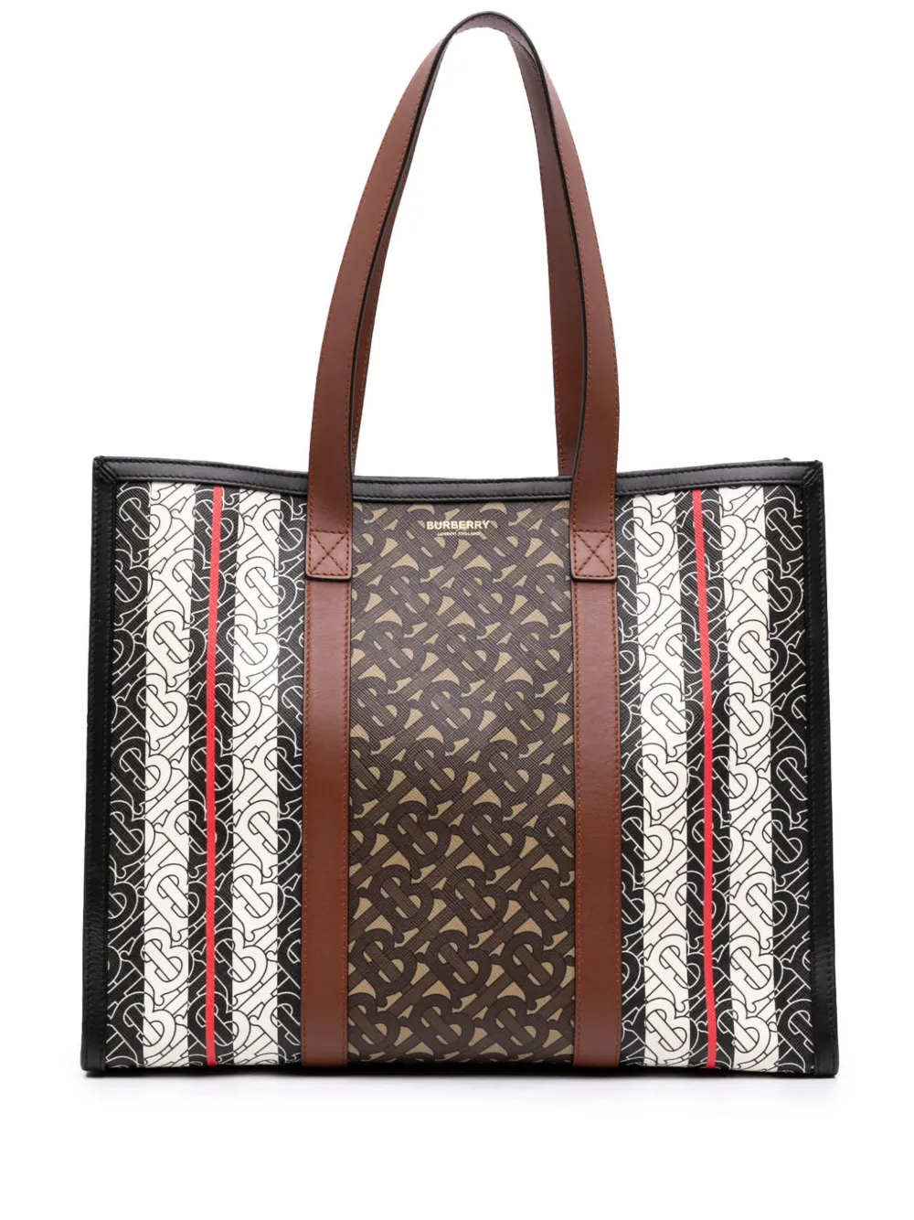 Burberry Pre-Owned 2018-2026 TB Monogram E Canvas Stripe Book tote bag - Braun