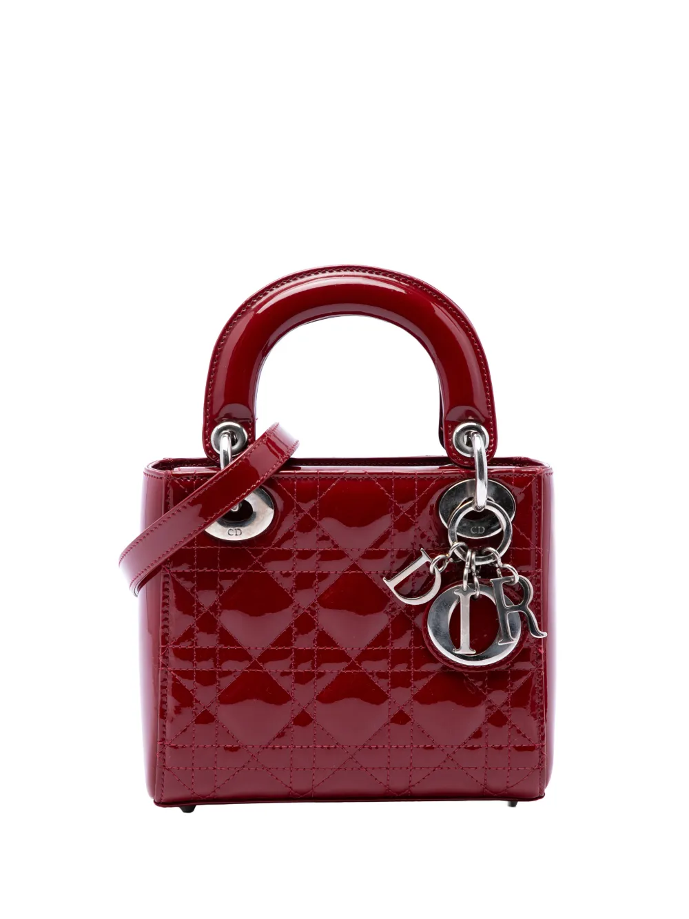 Christian Dior Pre-Owned 2015 Mini Patent Cannage Lady Dior satchel - Red