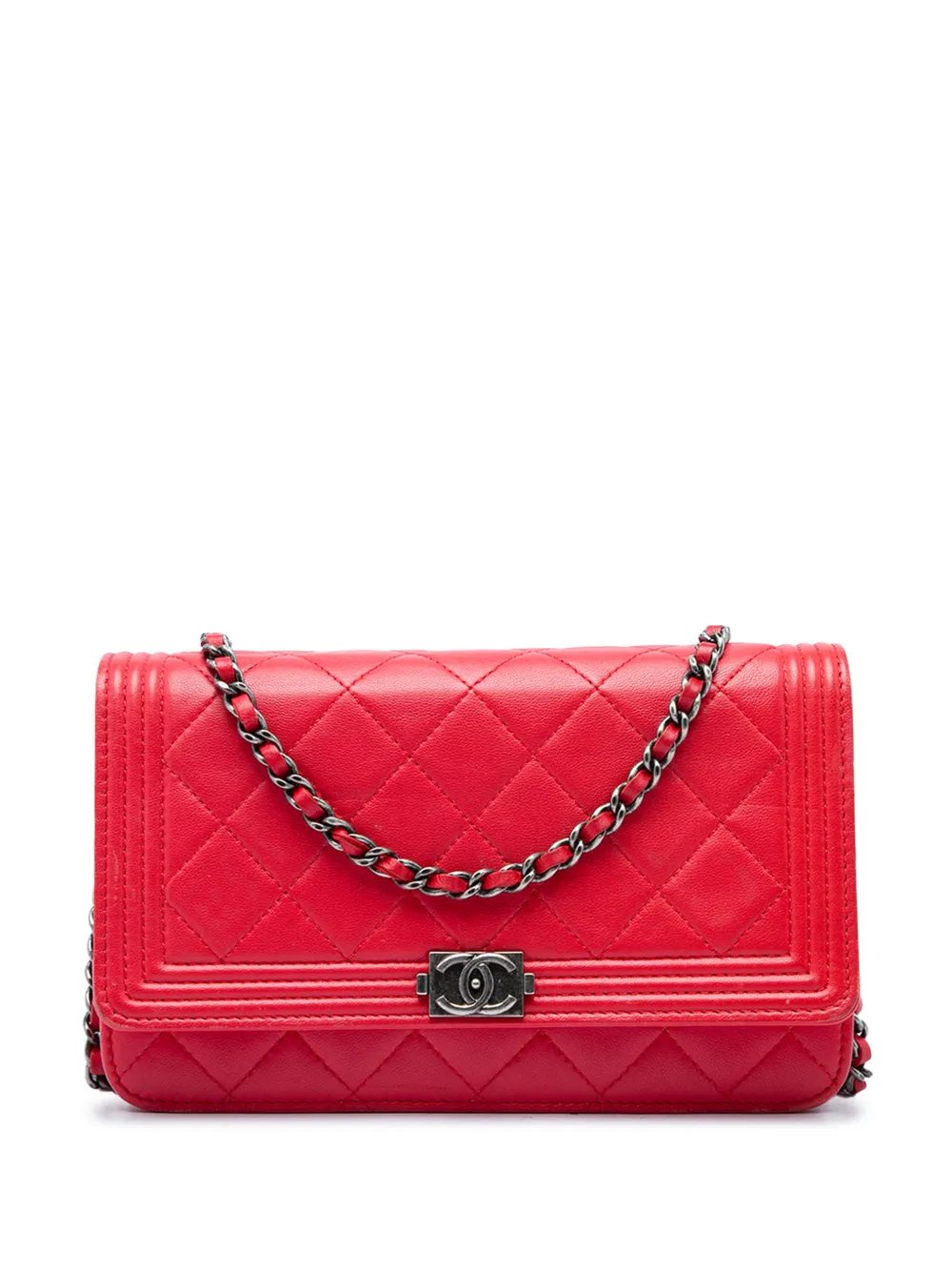CHANEL Pre-Owned Borsa a tracolla Boy in pelle di agnello trapuntata con catena 2014-2015 - Rosso
