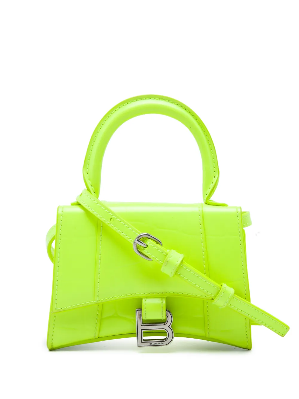 Balenciaga Pre-Owned 2021 Mini Croc Embossed Calfskin Hourglass Top Handle Bag satchel - Verde