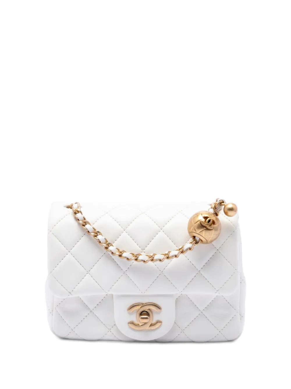 CHANEL Pre-Owned Borsa a tracolla squadrata mini in pelle di agnello con battente e perle 2020 - Bianco
